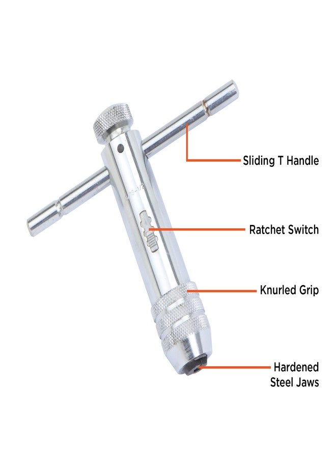 Groz Tap Wrench with T Type Ratchet Handle | Ideal for Holding taps, Screw extractors & Other Small Hand Turned Tools| Hardened Steel Jaws| Tap Size: M6-M12| TW/R/5-16 - Image 2